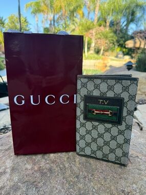 Authentic vintage GUCCI tv guide sleeve horsebit gold monogram GG book cover